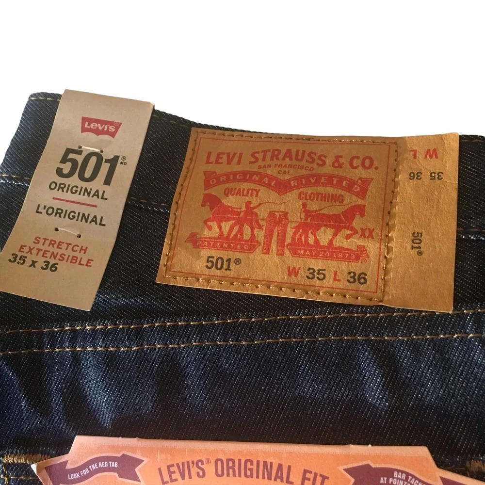 Mens Button Fly 501 Blue Jeans Size 35x36